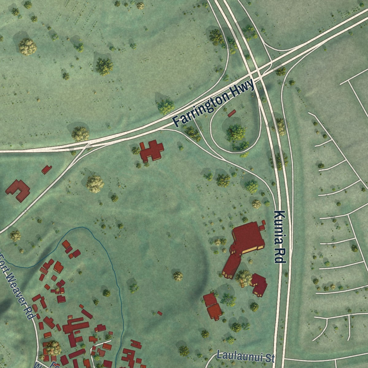 Close-up of the map of East Kapolei, Hawaii print showing street and building detail