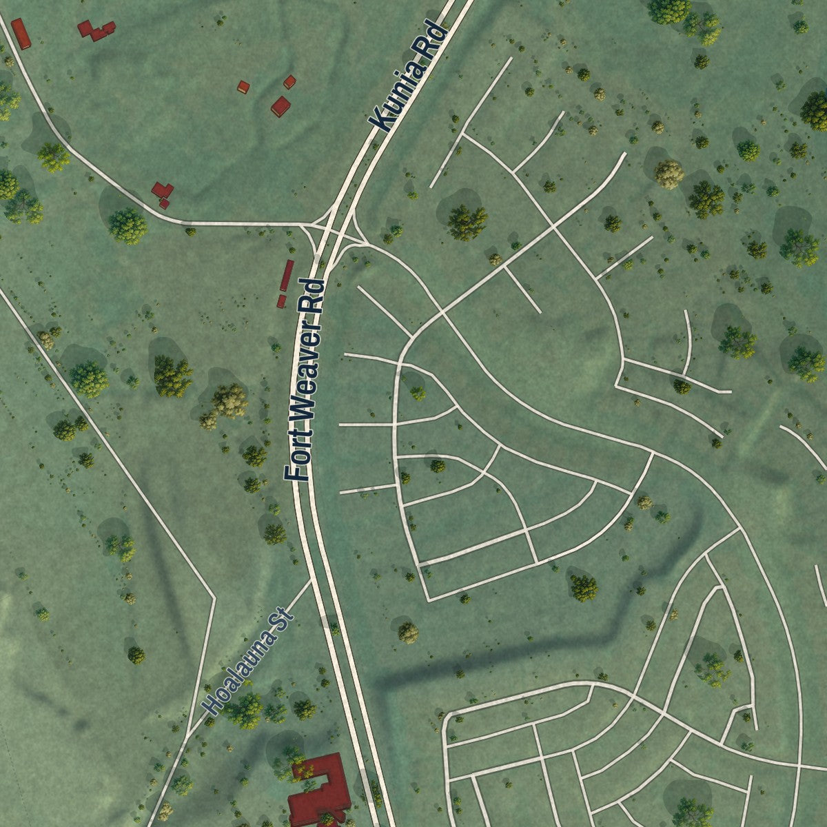 Second close-up of the map of East Kapolei, Hawaii print showing more streets and buildings