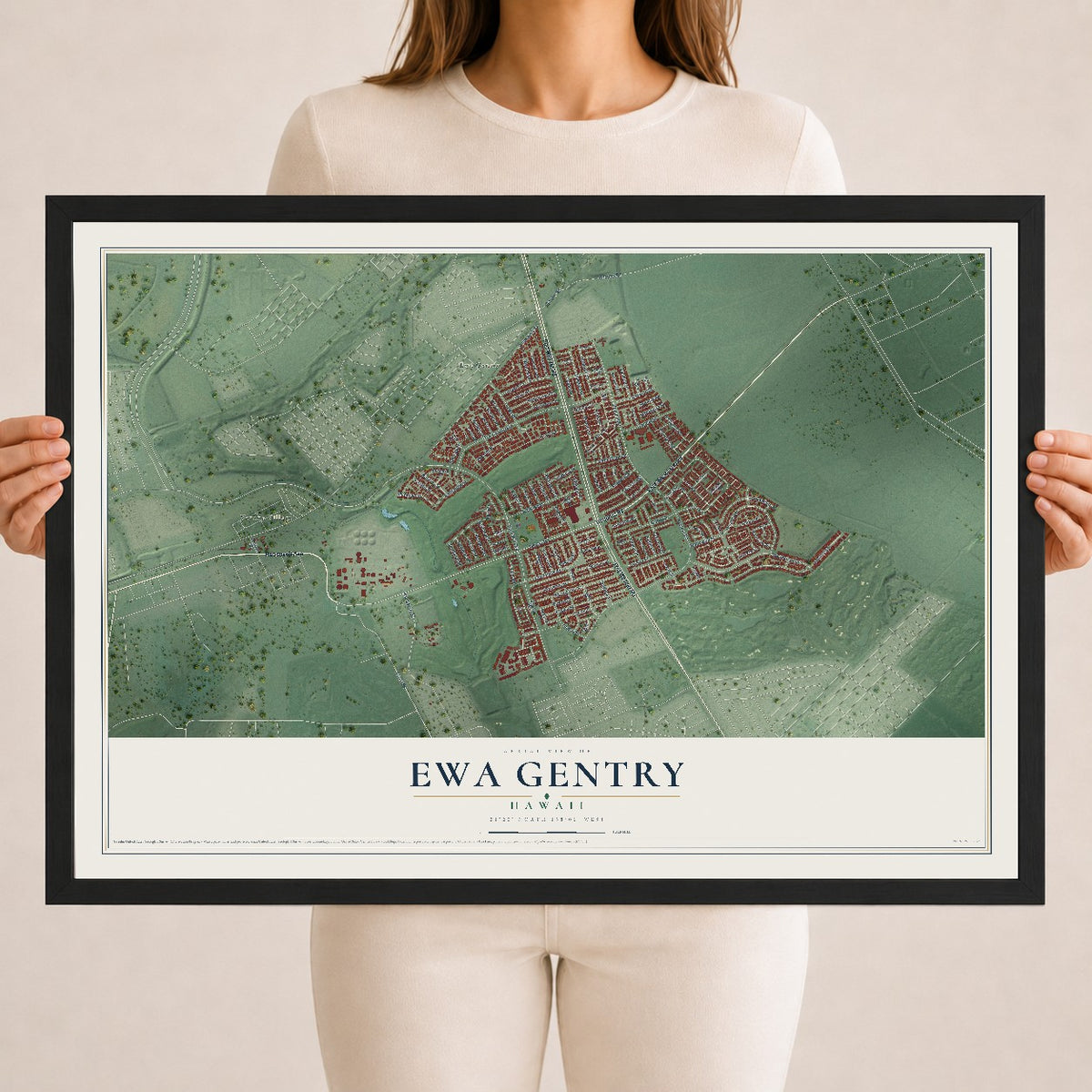 Map of Ewa Gentry, Hawaii, 18 x 24 inch print in a black wood frame