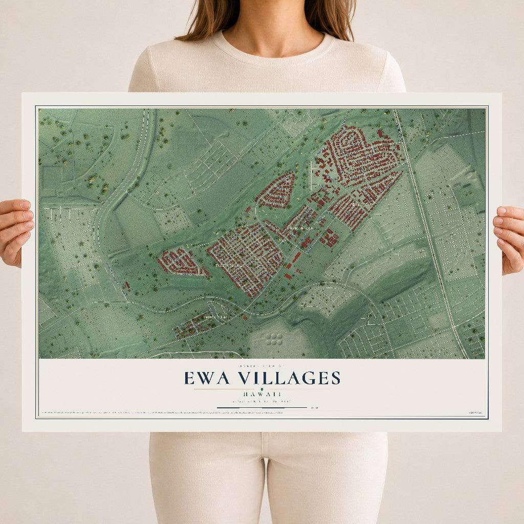 Map of Ewa Villages, Hawaii, 18 x 24 inch unframed archival matte print