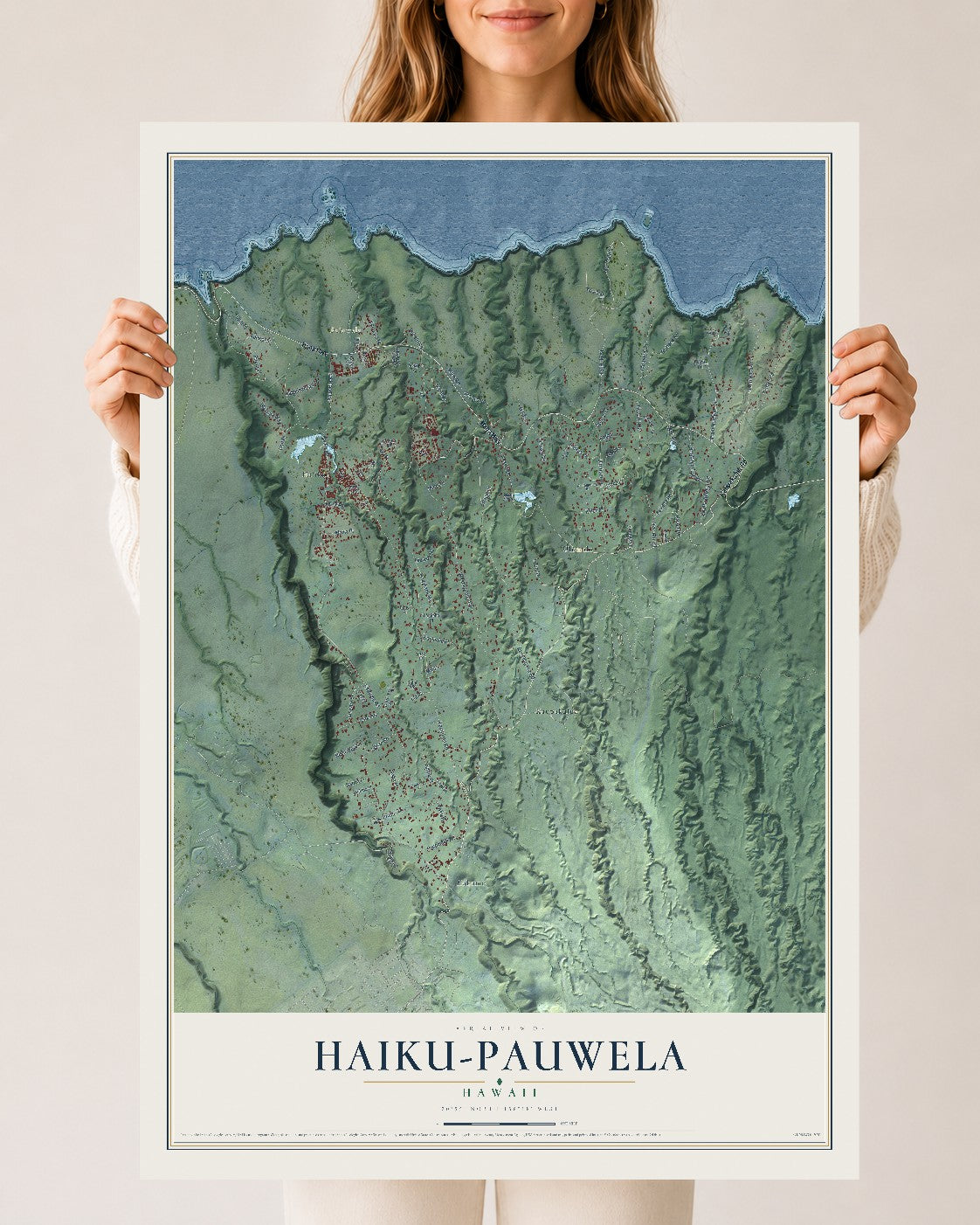 Map of Haiku-Pauwela, Hawaii, 24 x 36 inch unframed archival matte print