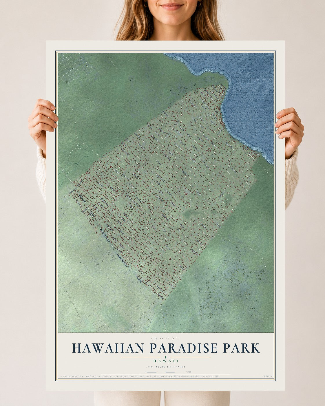 Map of Hawaiian Paradise Park, Hawaii, 24 x 36 inch unframed archival matte print