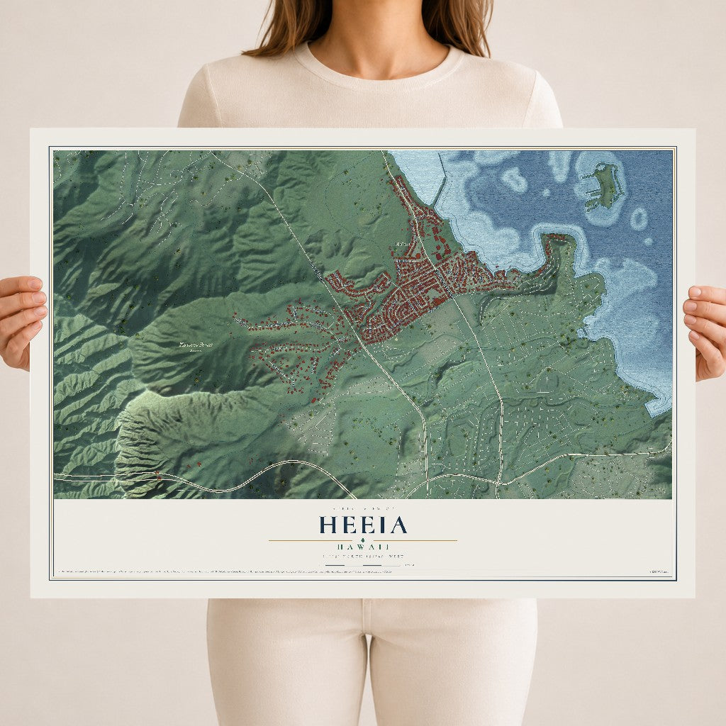 Map of Heeia, Hawaii, 18 x 24 inch unframed archival matte print