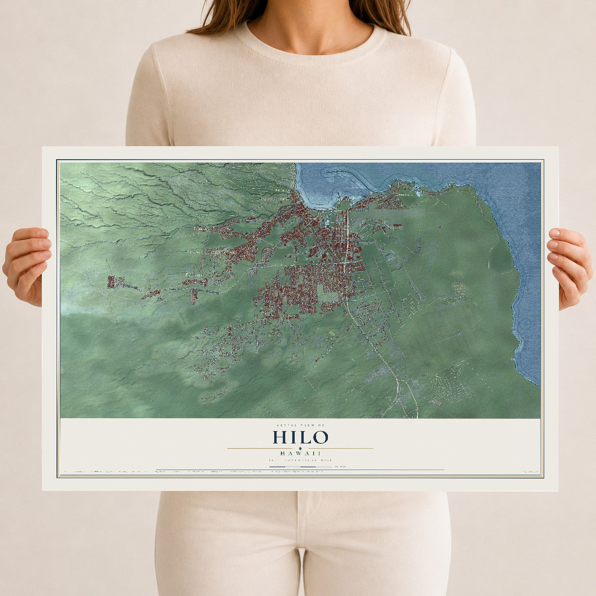 Map of Hilo, Hawaii, 12 x 18 inch unframed archival matte print