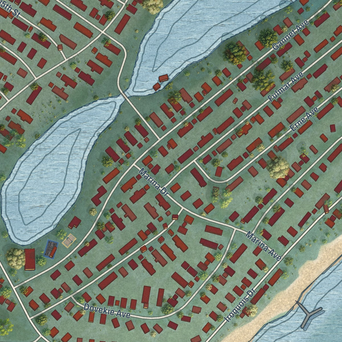 Close-up of the map of Iroquois Point, Hawaii print showing street and building detail