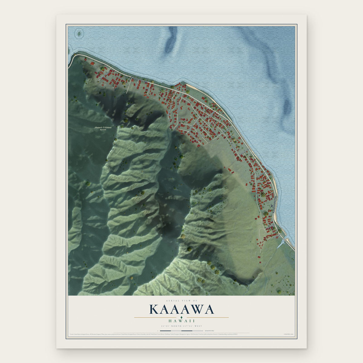 Kaaawa, Hawaii map print, the full design