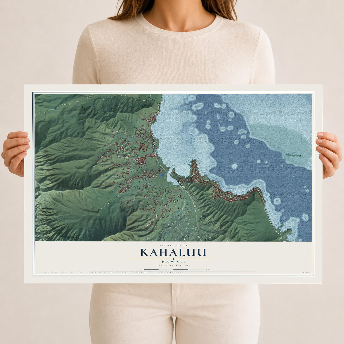 Map of Kahaluu, Hawaii, 12 x 18 inch unframed archival matte print