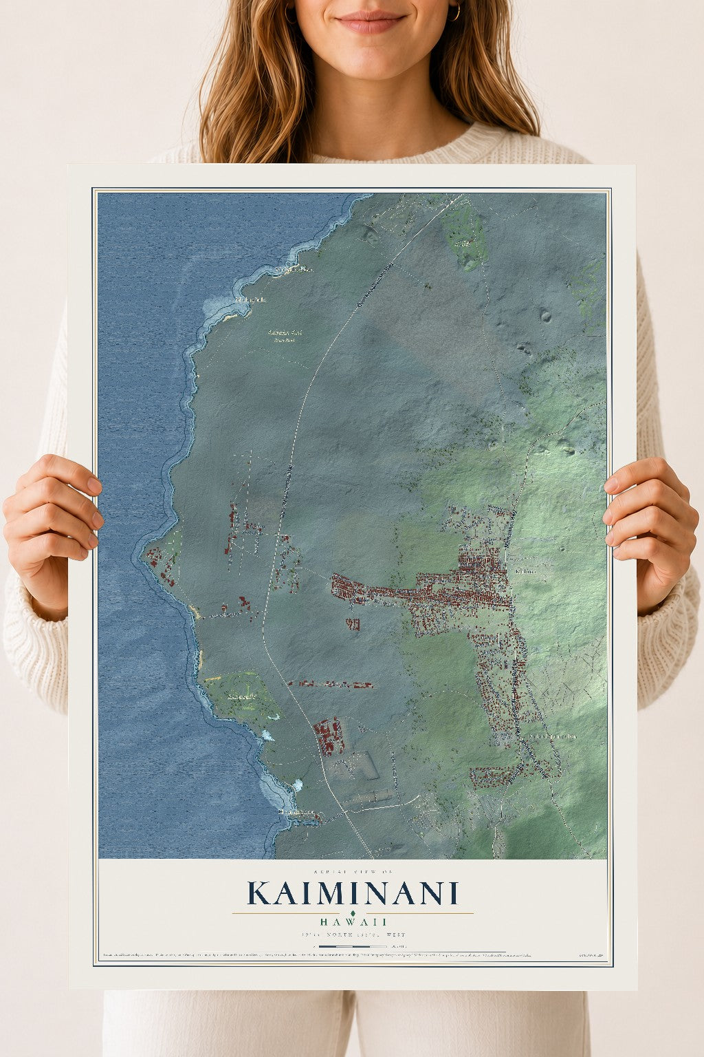 Map of Kaiminani, Hawaii, 18 x 24 inch unframed archival matte print