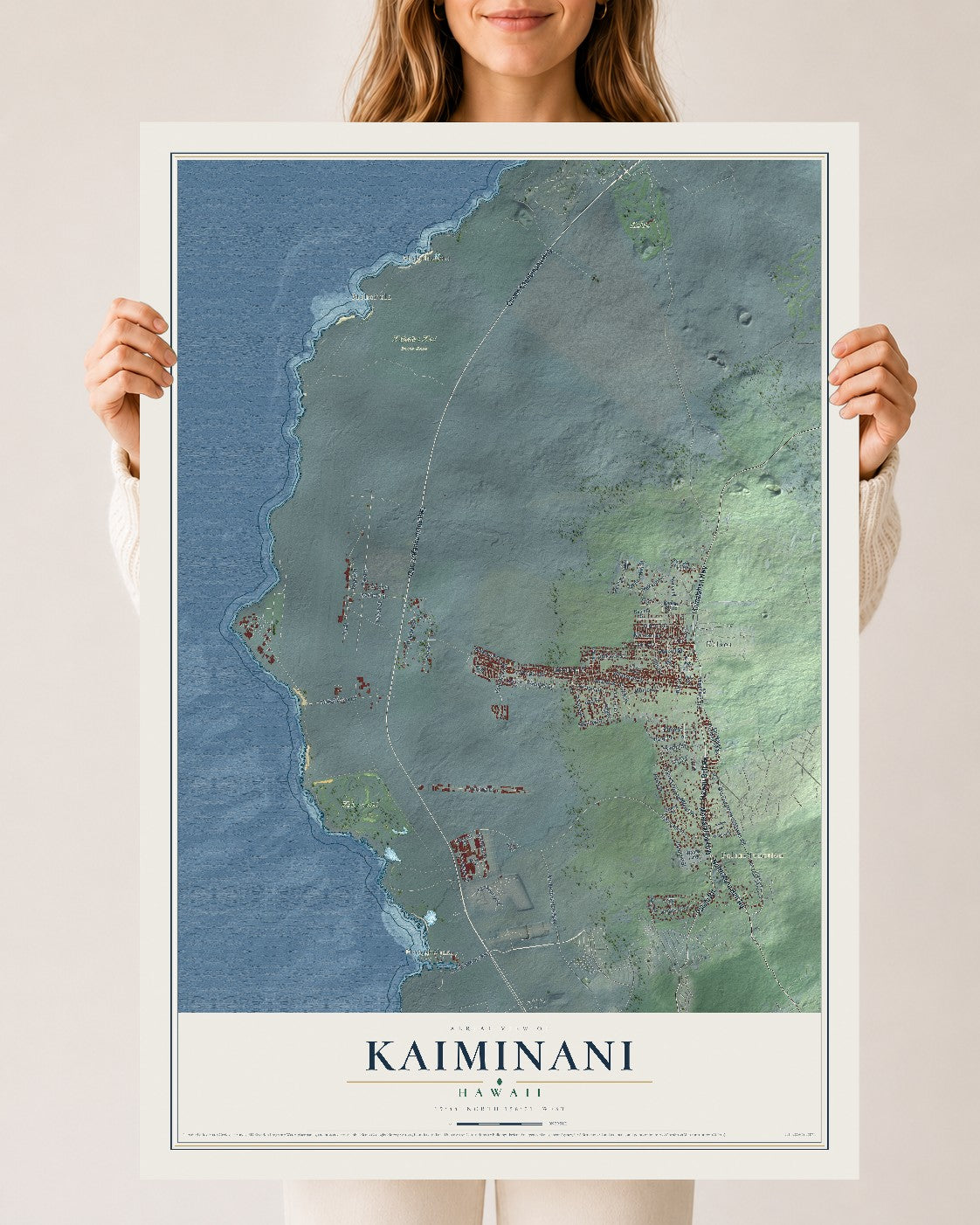 Map of Kaiminani, Hawaii, 24 x 36 inch unframed archival matte print