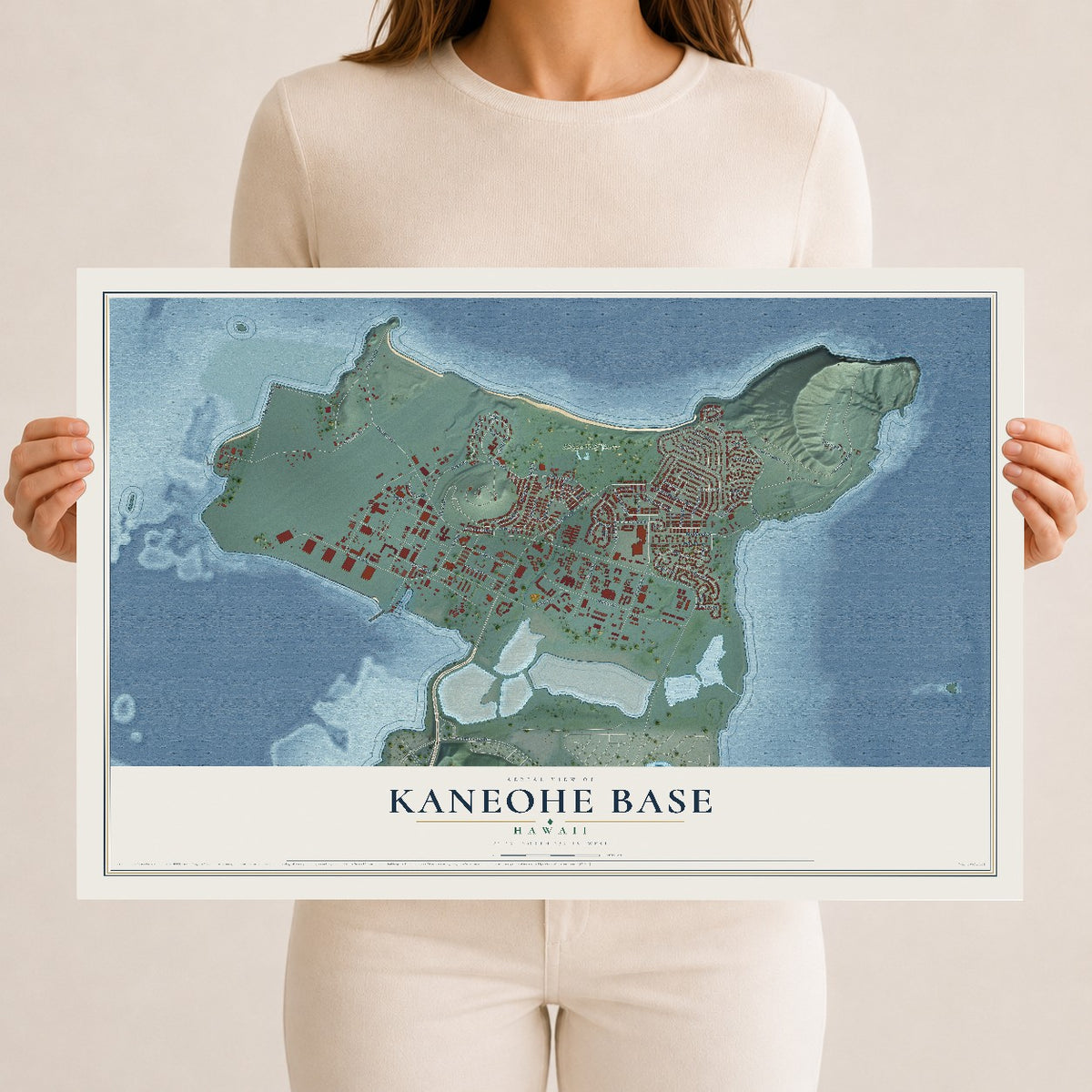 Map of Kaneohe Base, Hawaii, 12 x 18 inch unframed archival matte print