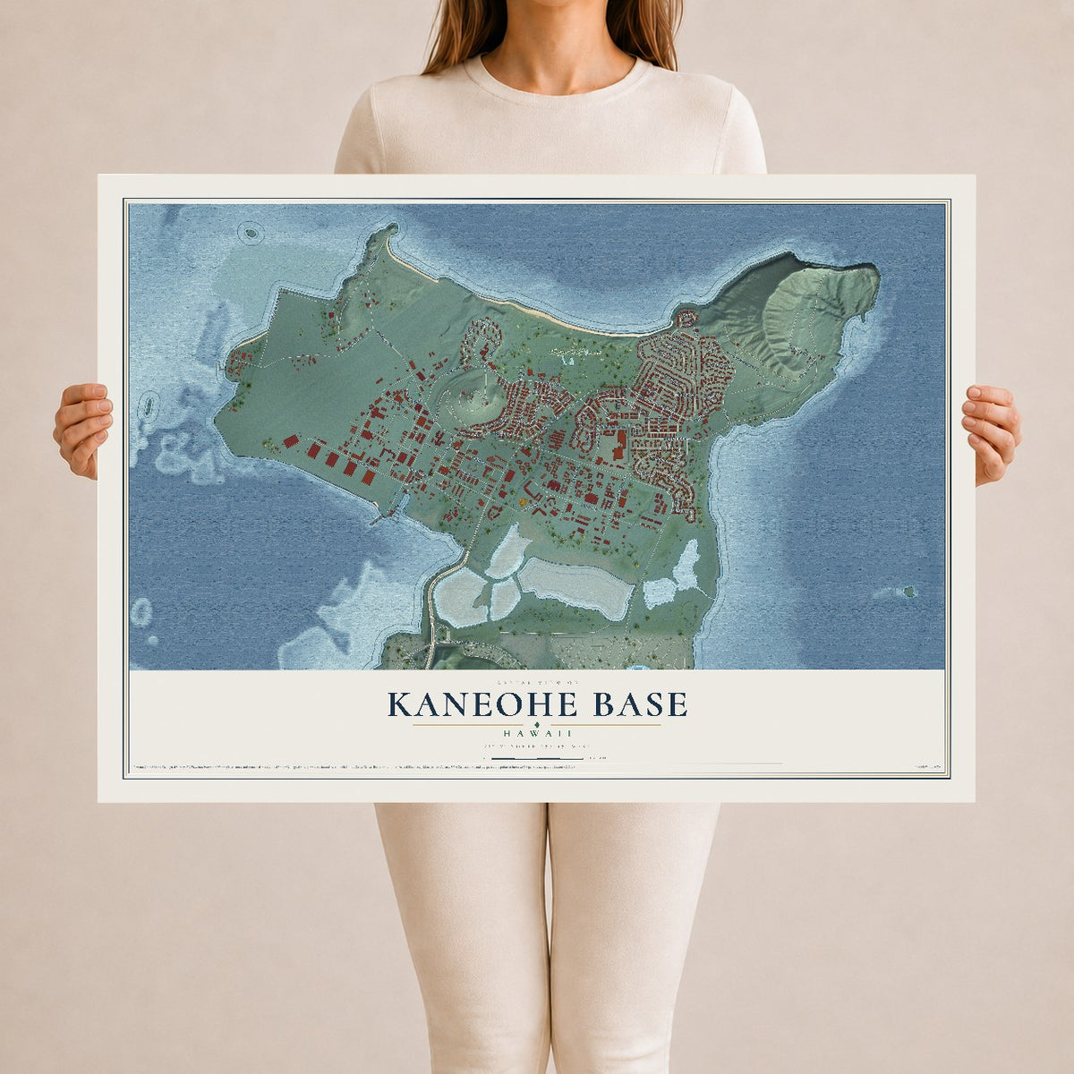Map of Kaneohe Base, Hawaii, 24 x 36 inch unframed archival matte print
