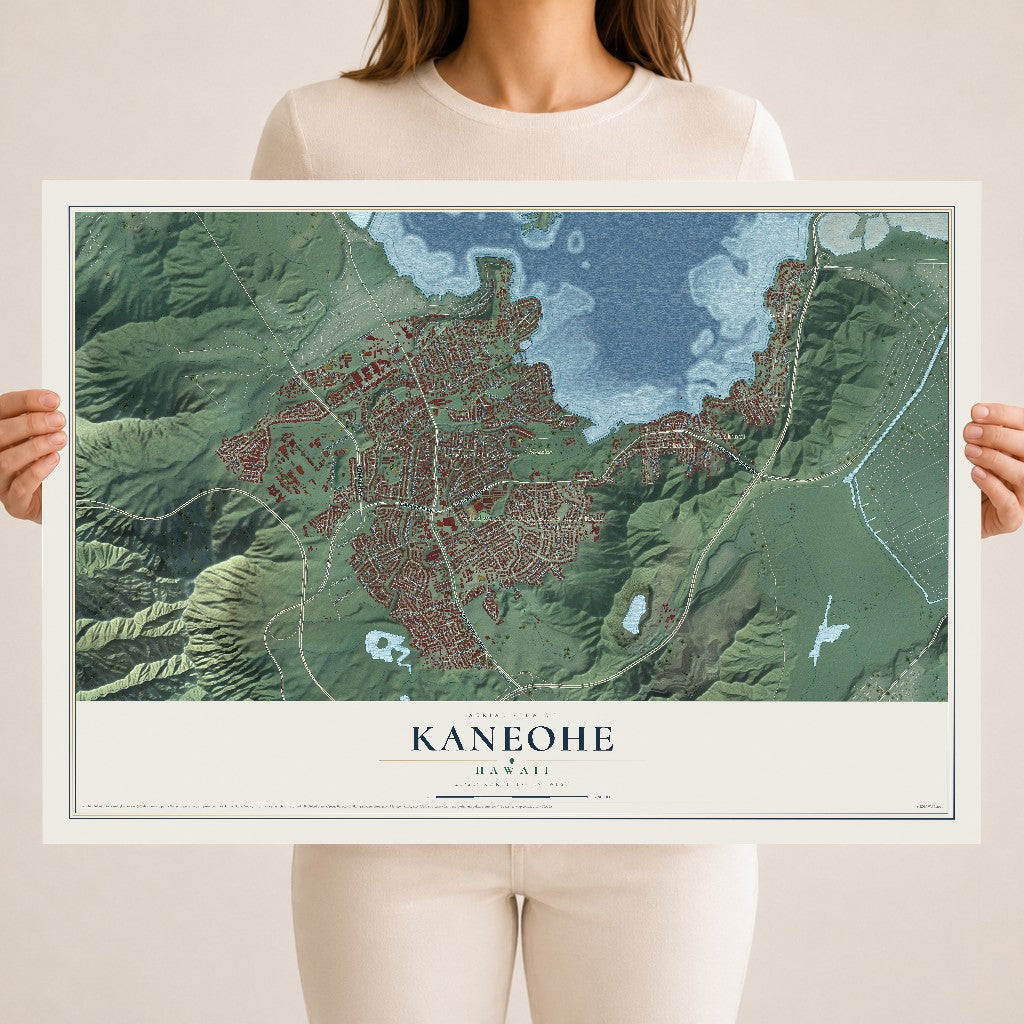 Map of Kaneohe, Hawaii, 18 x 24 inch unframed archival matte print