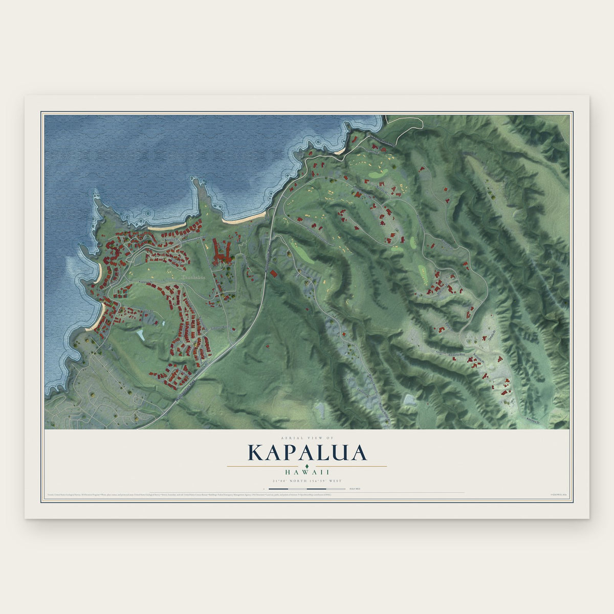 Kapalua, Hawaii map print, the full design