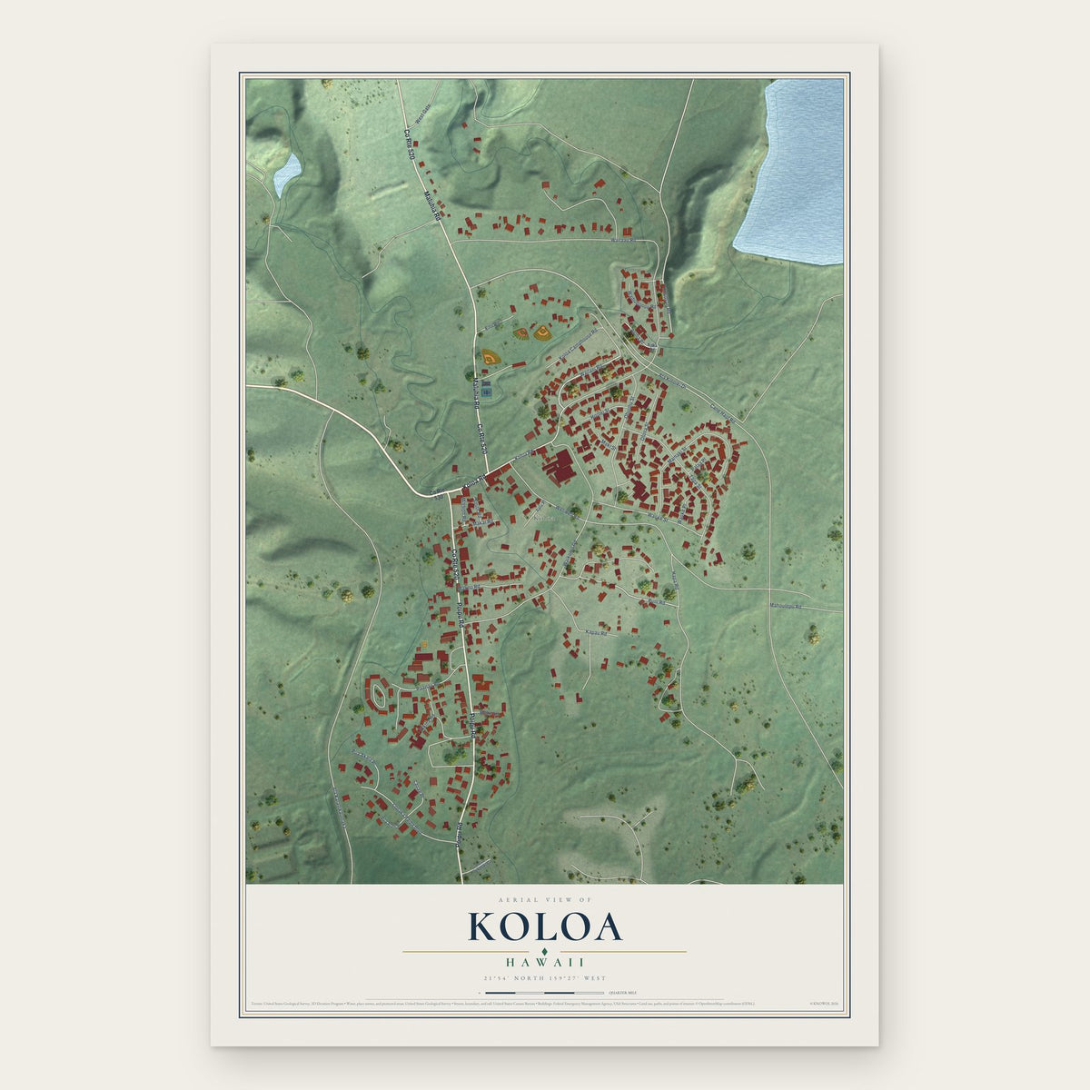 Koloa, Hawaii map print, the full design