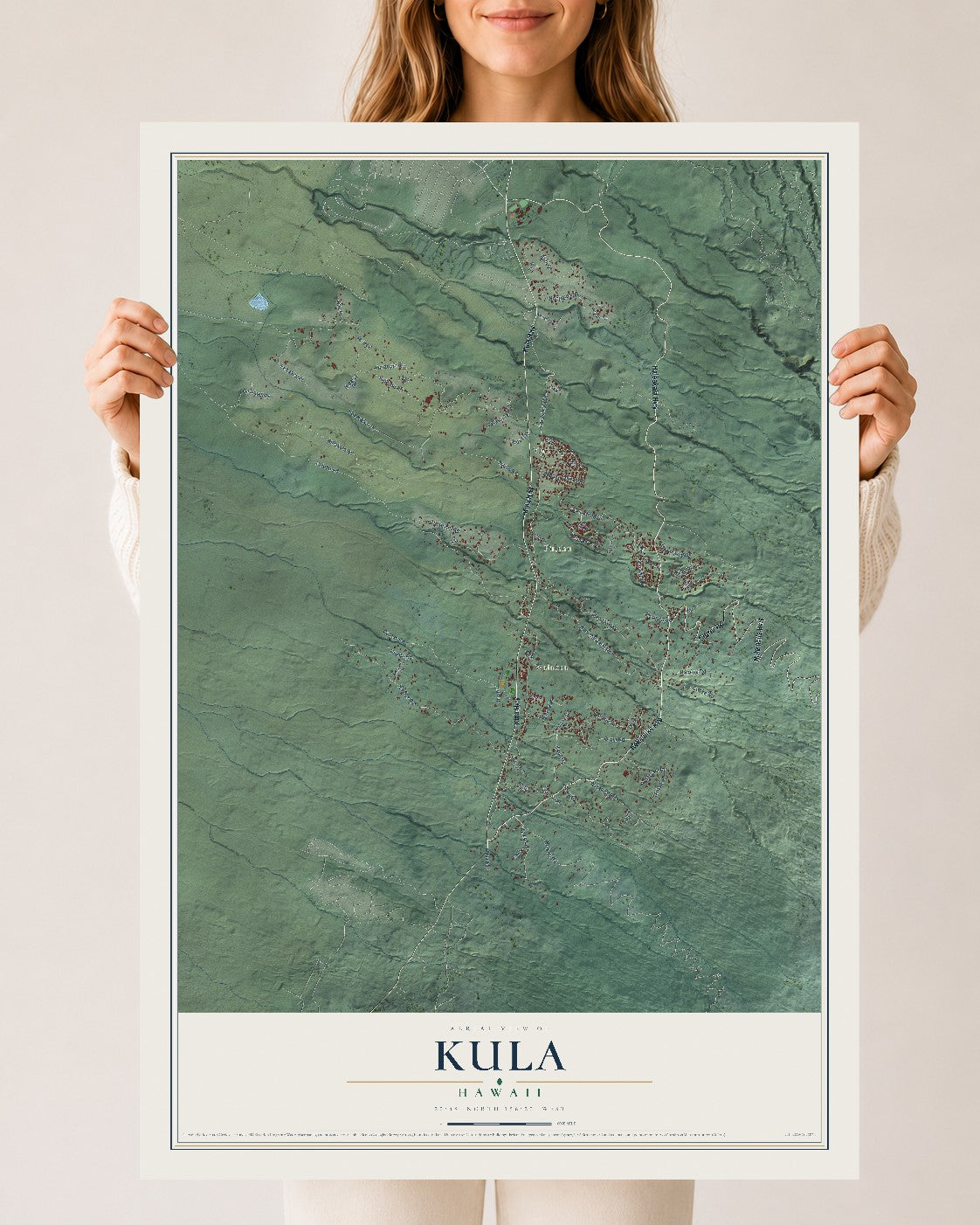 Map of Kula, Hawaii, 24 x 36 inch unframed archival matte print
