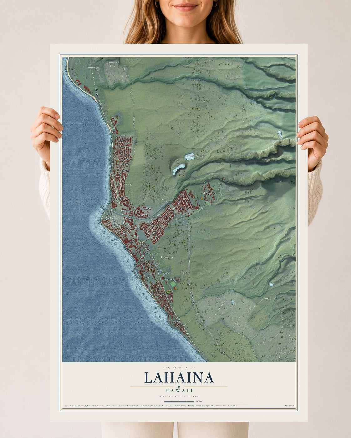 Map of Lahaina, Hawaii, 24 x 36 inch unframed archival matte print