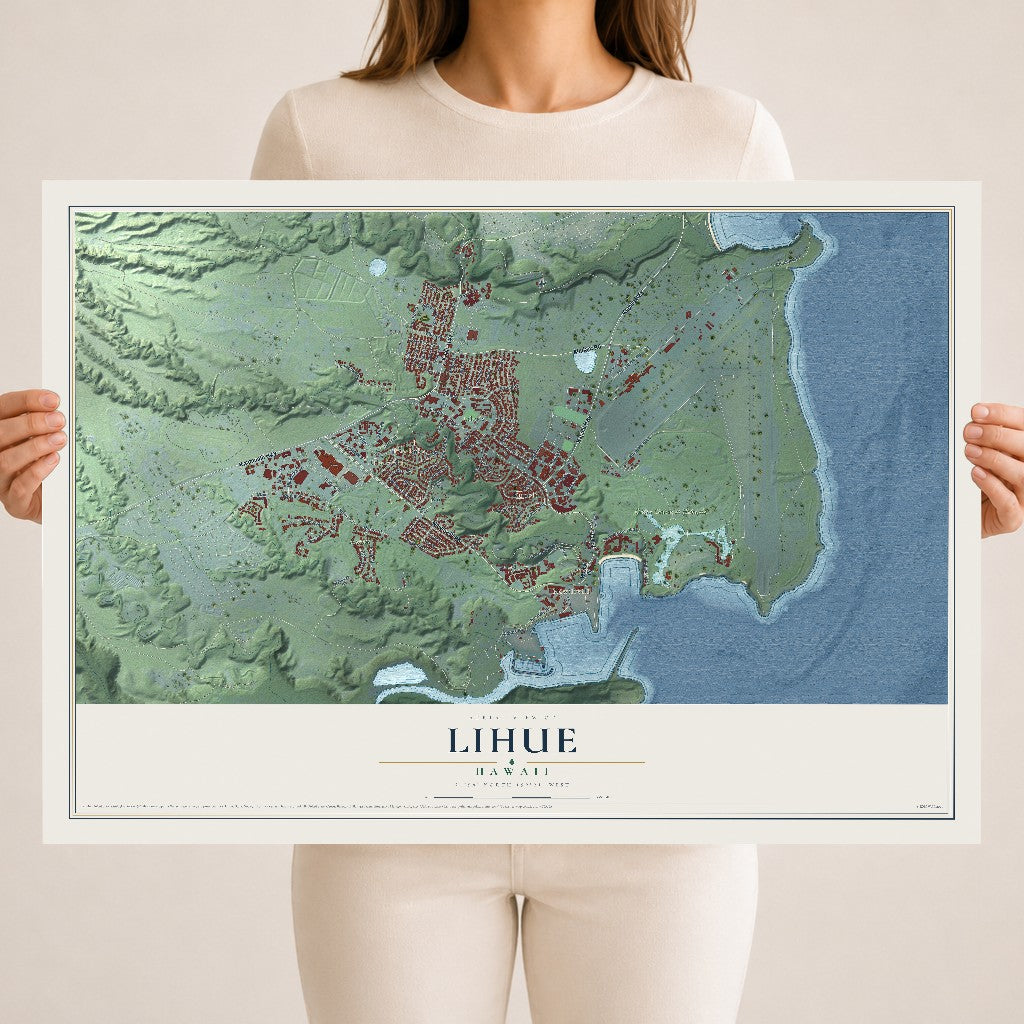 Map of Lihue, Hawaii, 18 x 24 inch unframed archival matte print