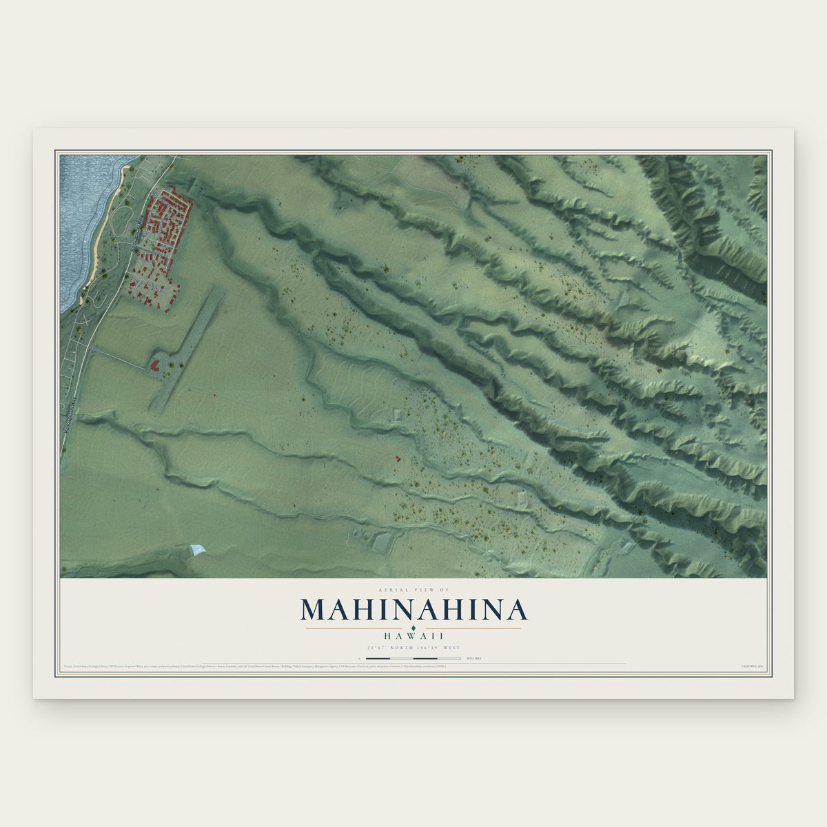 Mahinahina, Hawaii map print, the full design