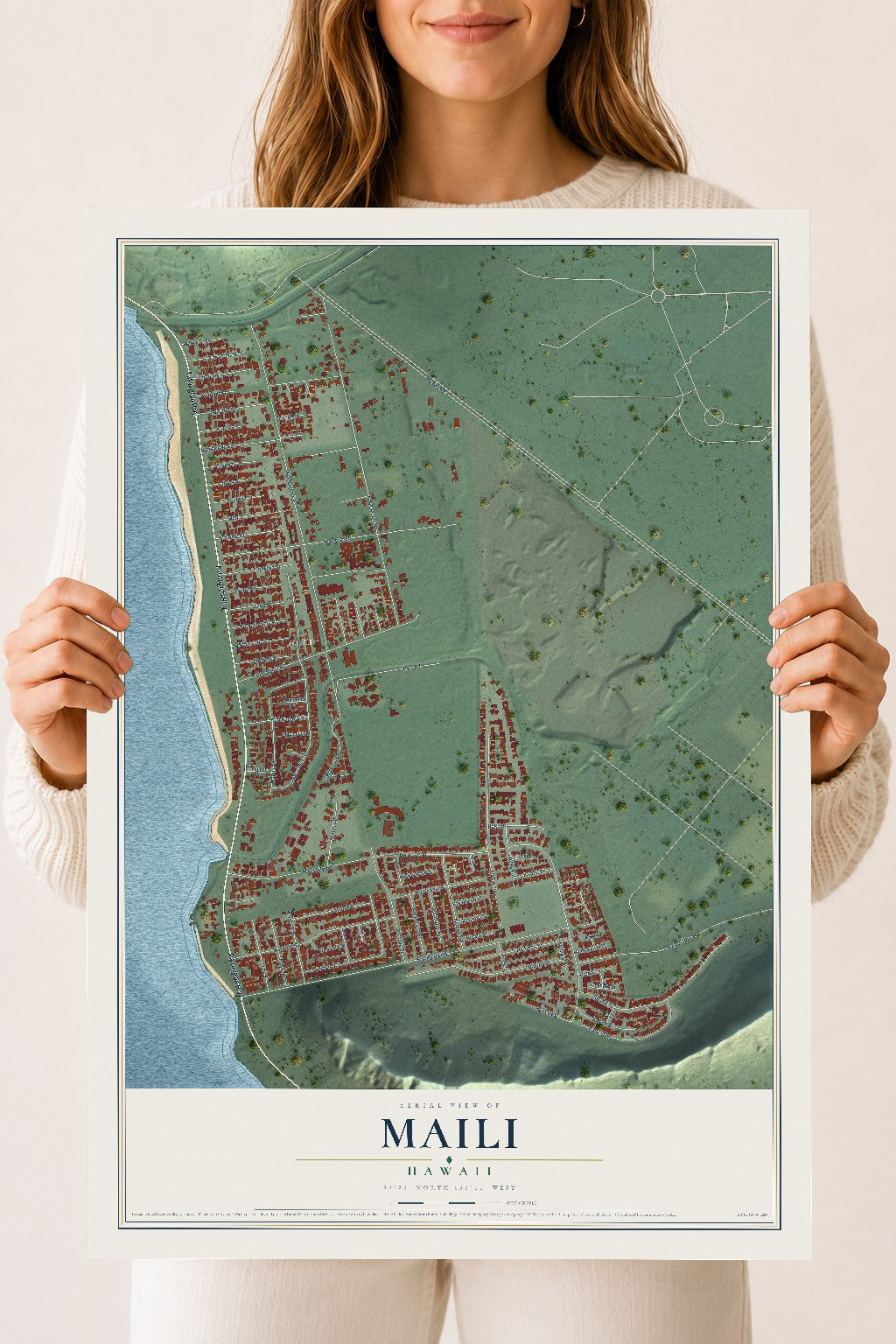 Map of Maili, Hawaii, 18 x 24 inch unframed archival matte print