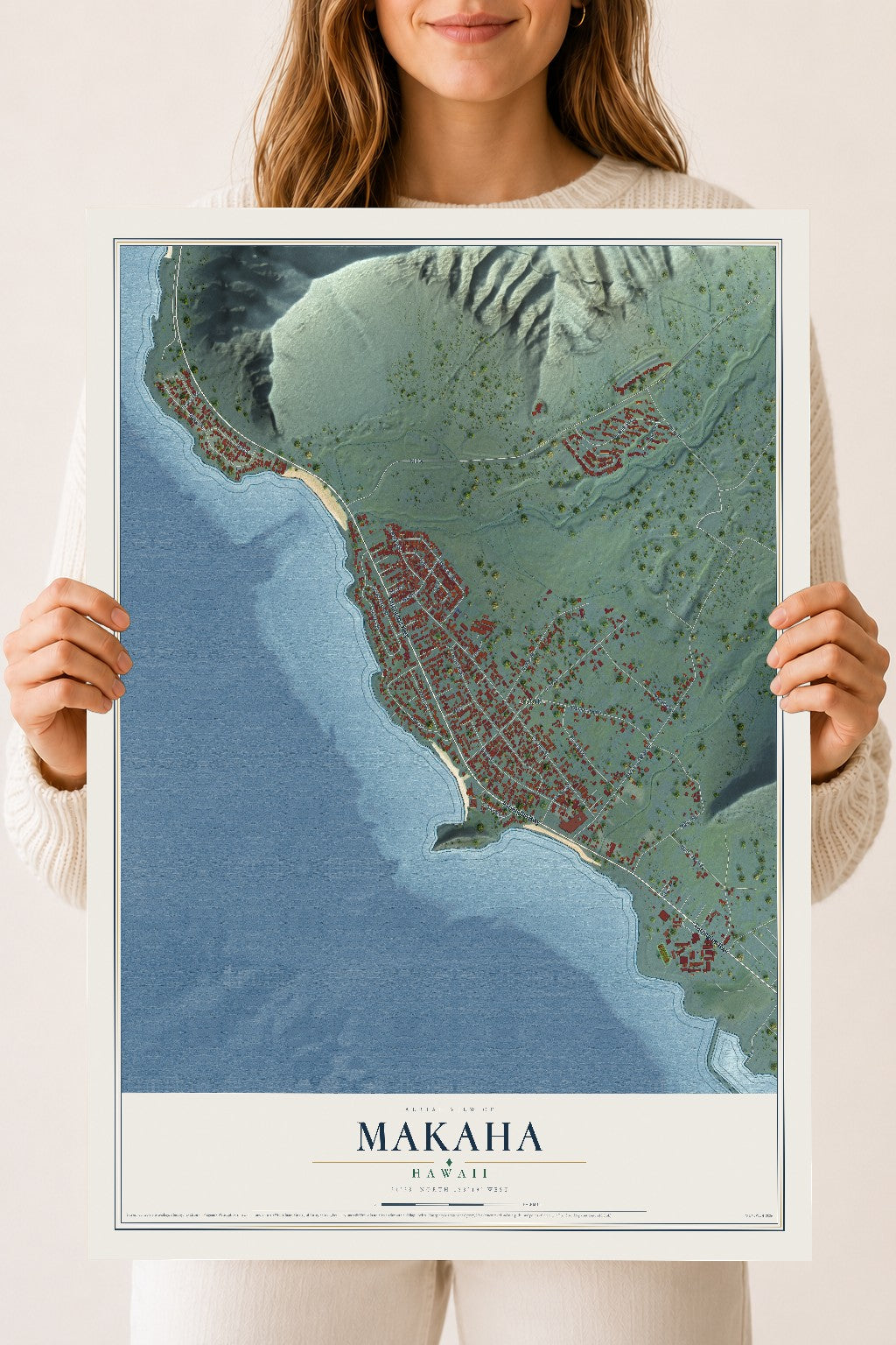 Map of Makaha, Hawaii, 18 x 24 inch unframed archival matte print