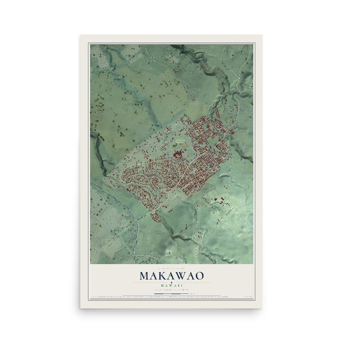 Map of Makawao, Hawaii, 12 x 18 inch unframed archival matte print
