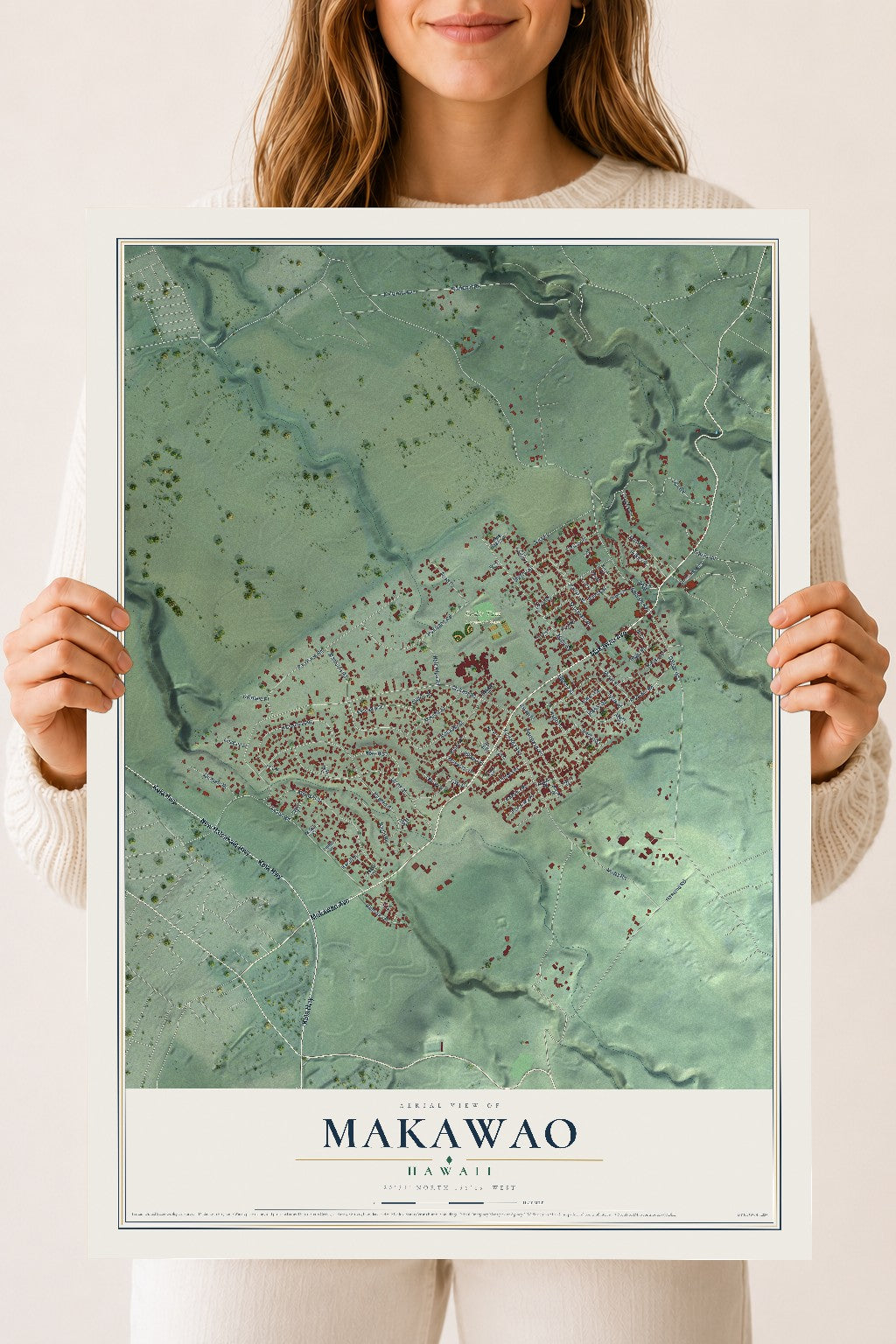 Map of Makawao, Hawaii, 18 x 24 inch unframed archival matte print