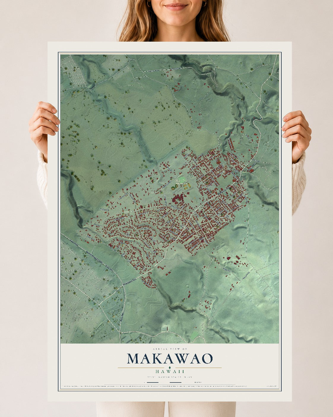 Map of Makawao, Hawaii, 24 x 36 inch unframed archival matte print
