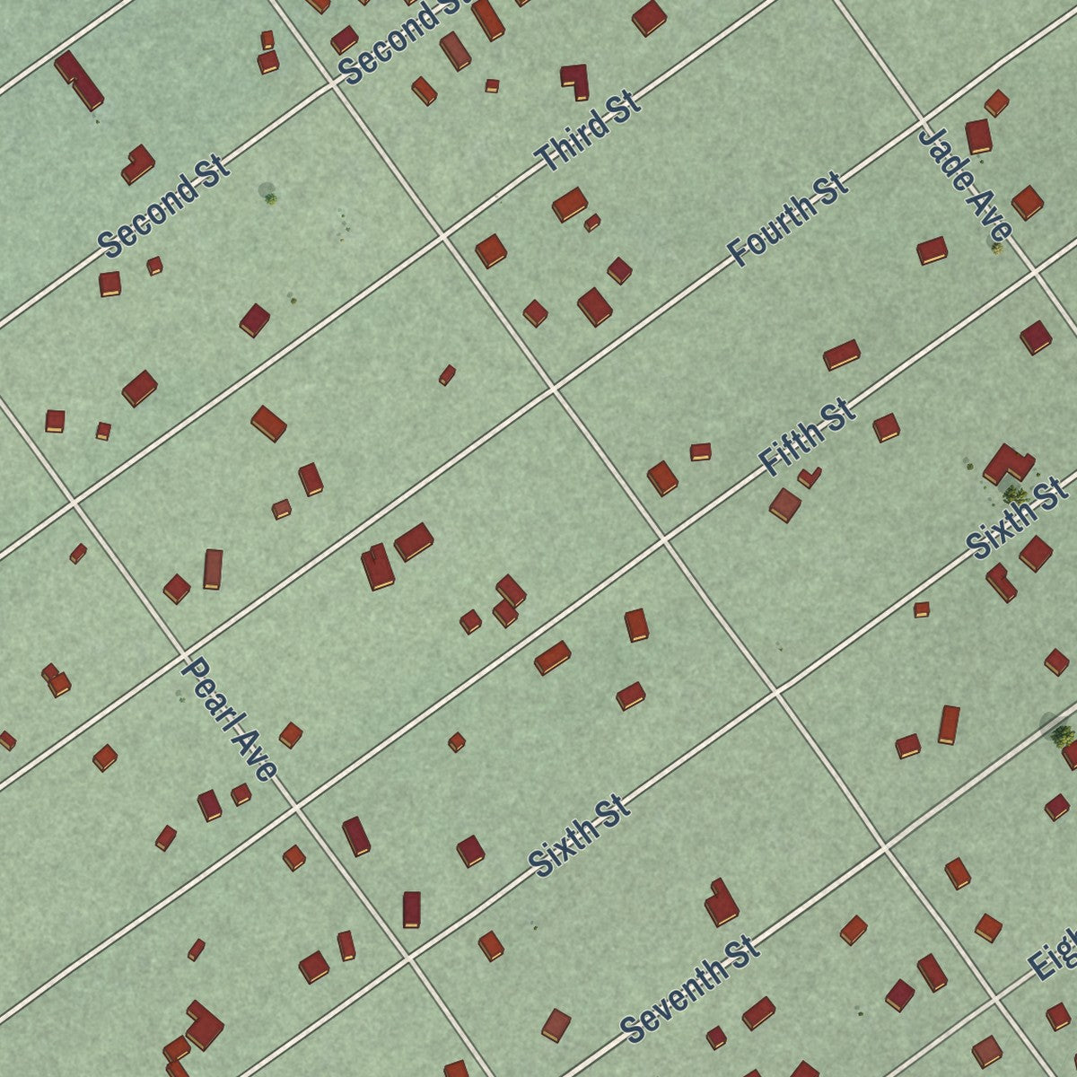 Close-up of the map of Mauna Loa Estates, Hawaii print showing street and building detail