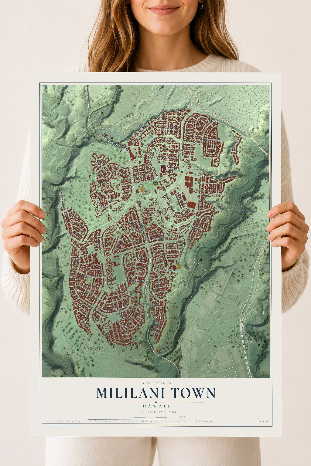 Map of Mililani Town, Hawaii, 18 x 24 inch unframed archival matte print
