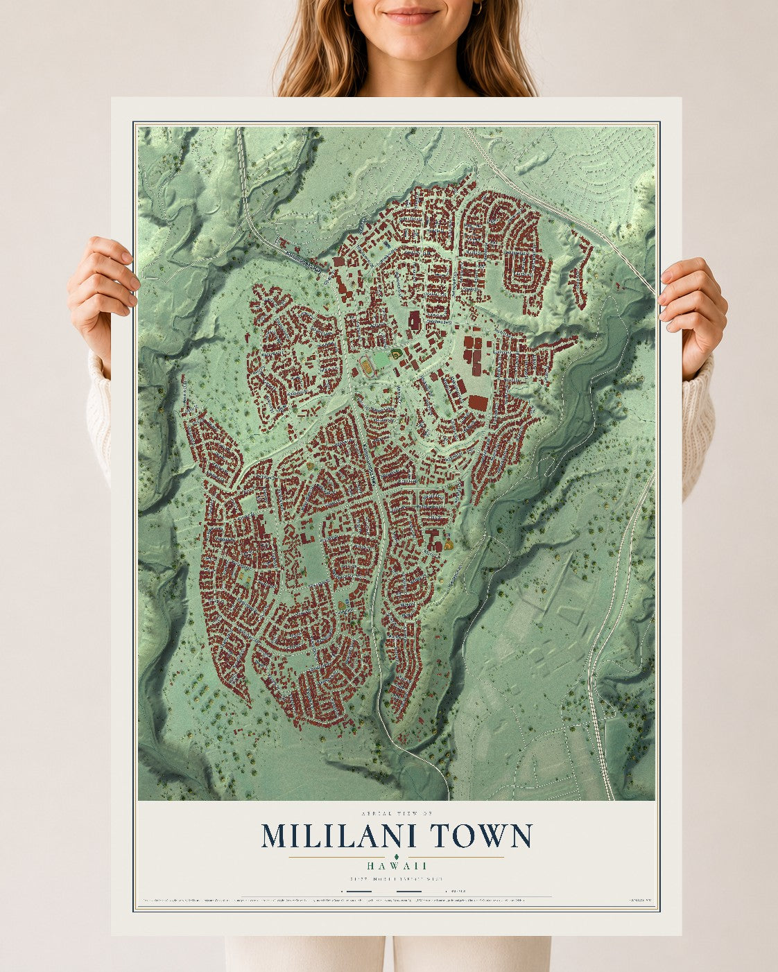 Map of Mililani Town, Hawaii, 24 x 36 inch unframed archival matte print