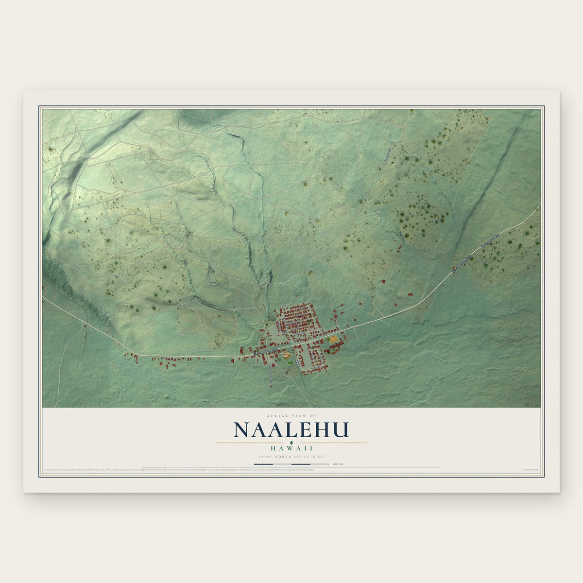 Naalehu, Hawaii map print, the full design