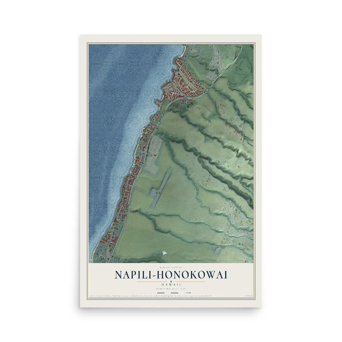 Map of Napili-Honokowai, Hawaii, 12 x 18 inch unframed archival matte print