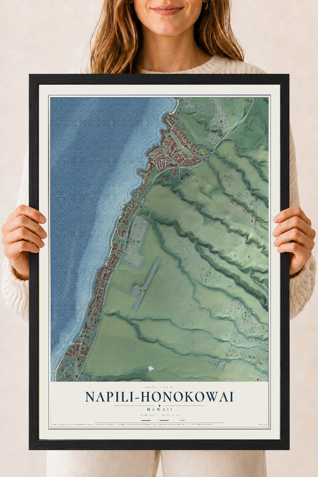 Map of Napili-Honokowai, Hawaii, 18 x 24 inch print in a black wood frame