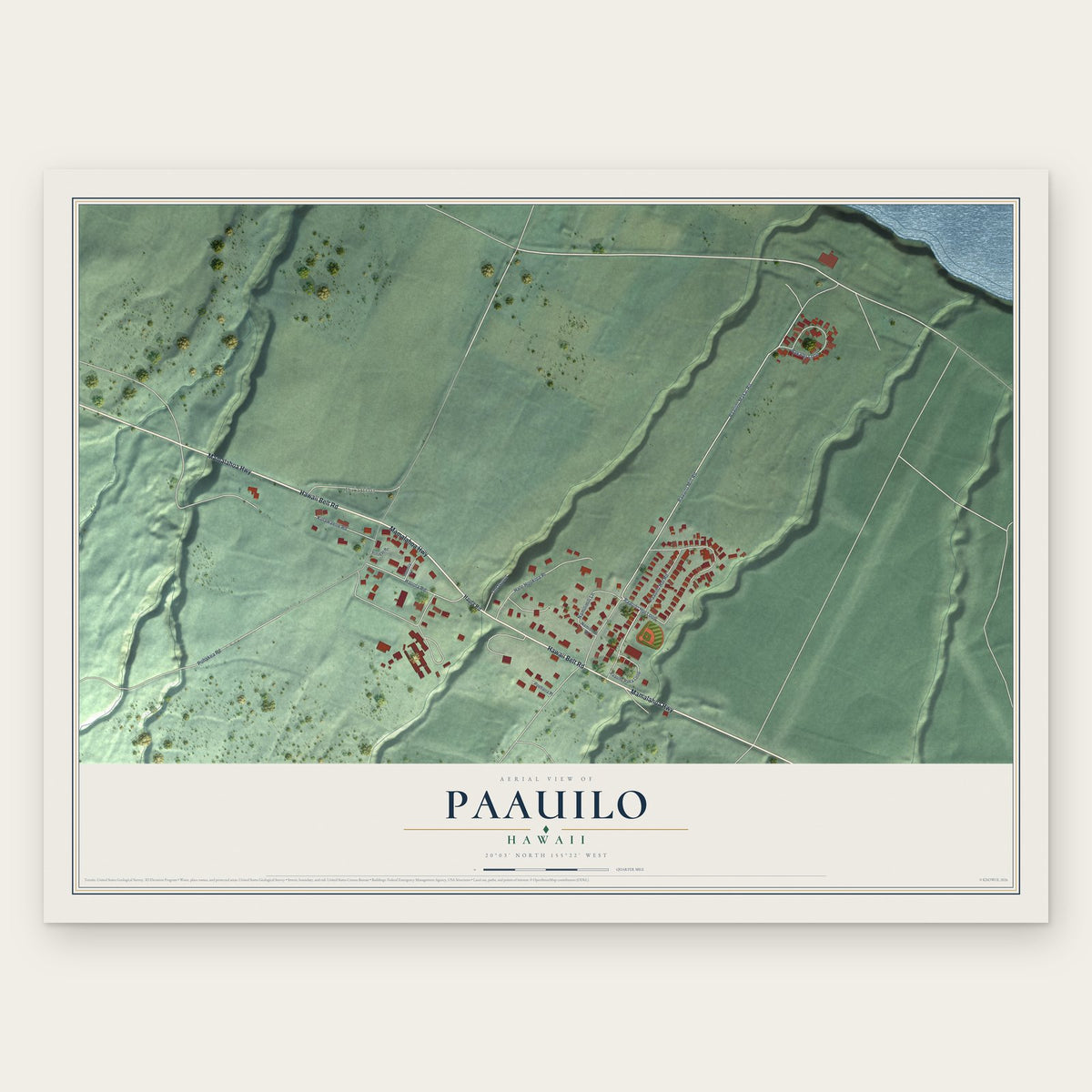 Paauilo, Hawaii map print, the full design