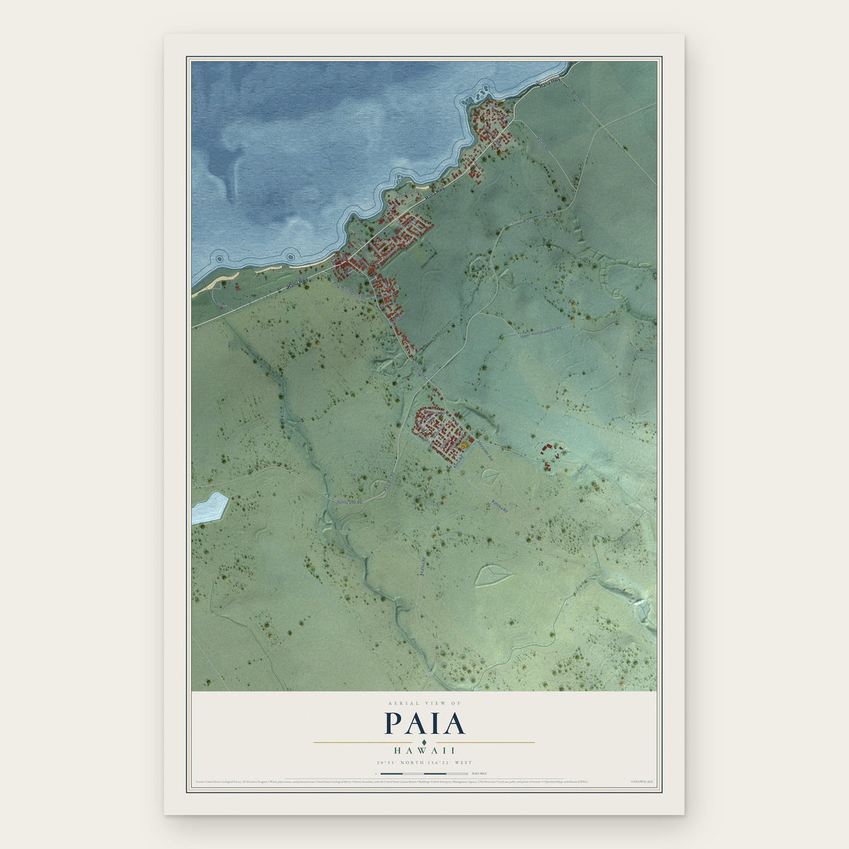 Paia, Hawaii map print, the full design