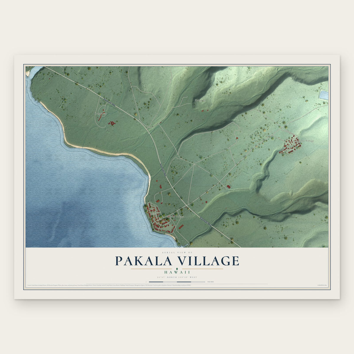 Pakala Village, Hawaii map print, the full design