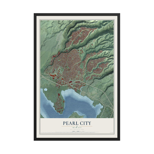 Map of Pearl City, Hawaii, 12 x 18 inch print in a black wood frame