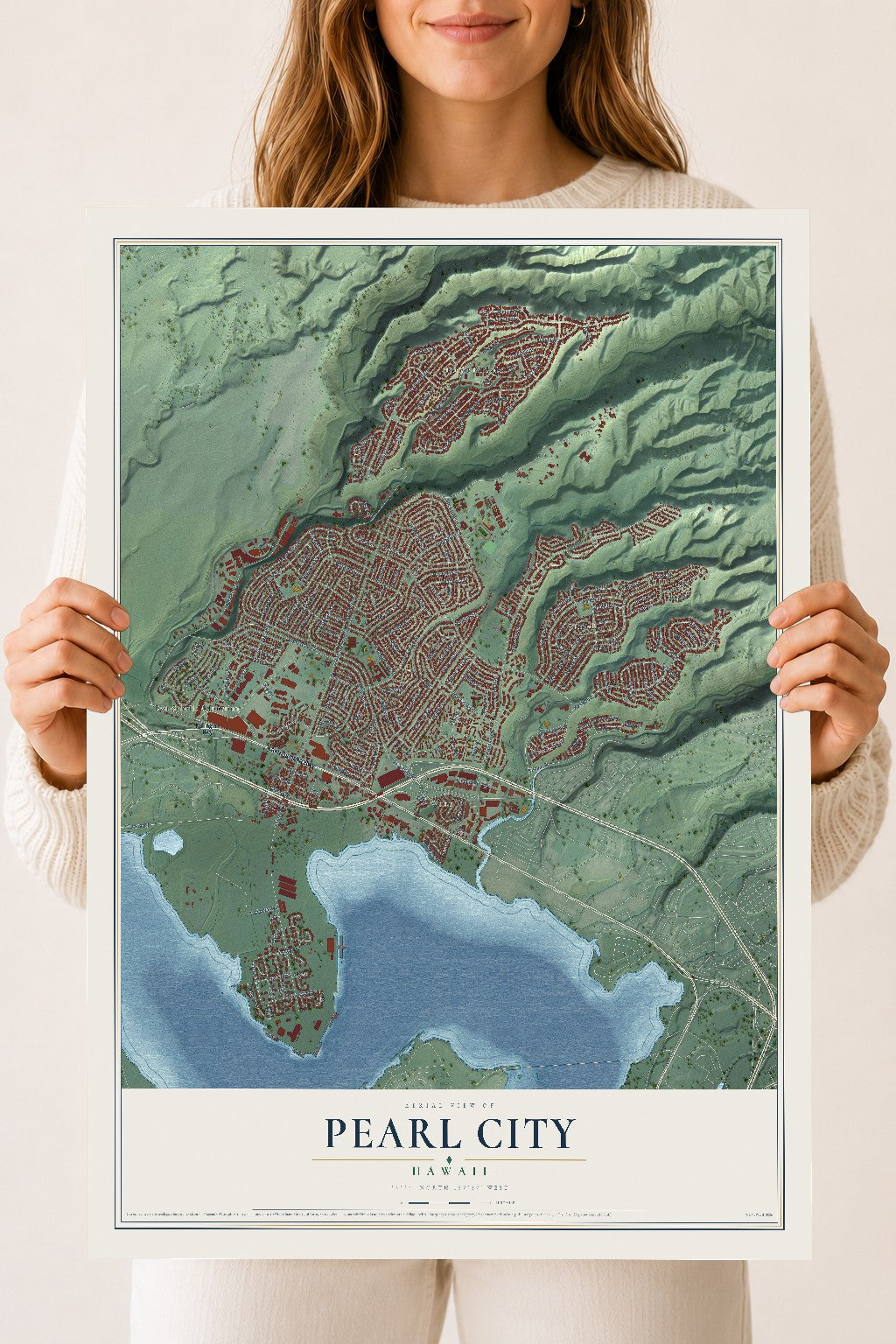 Map of Pearl City, Hawaii, 18 x 24 inch unframed archival matte print