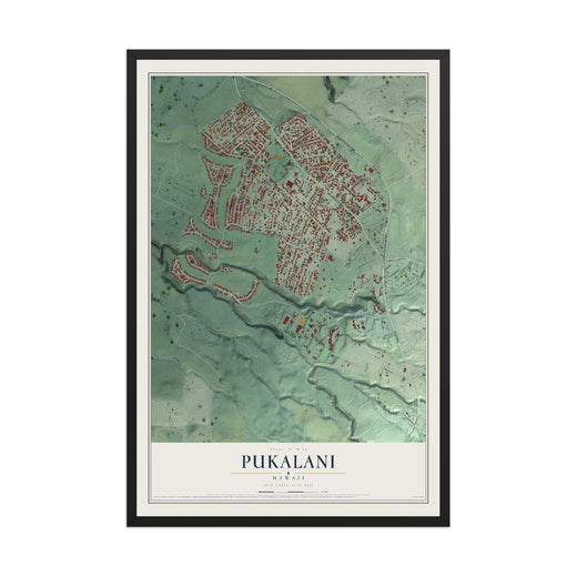 Map of Pukalani, Hawaii, 12 x 18 inch print in a black wood frame