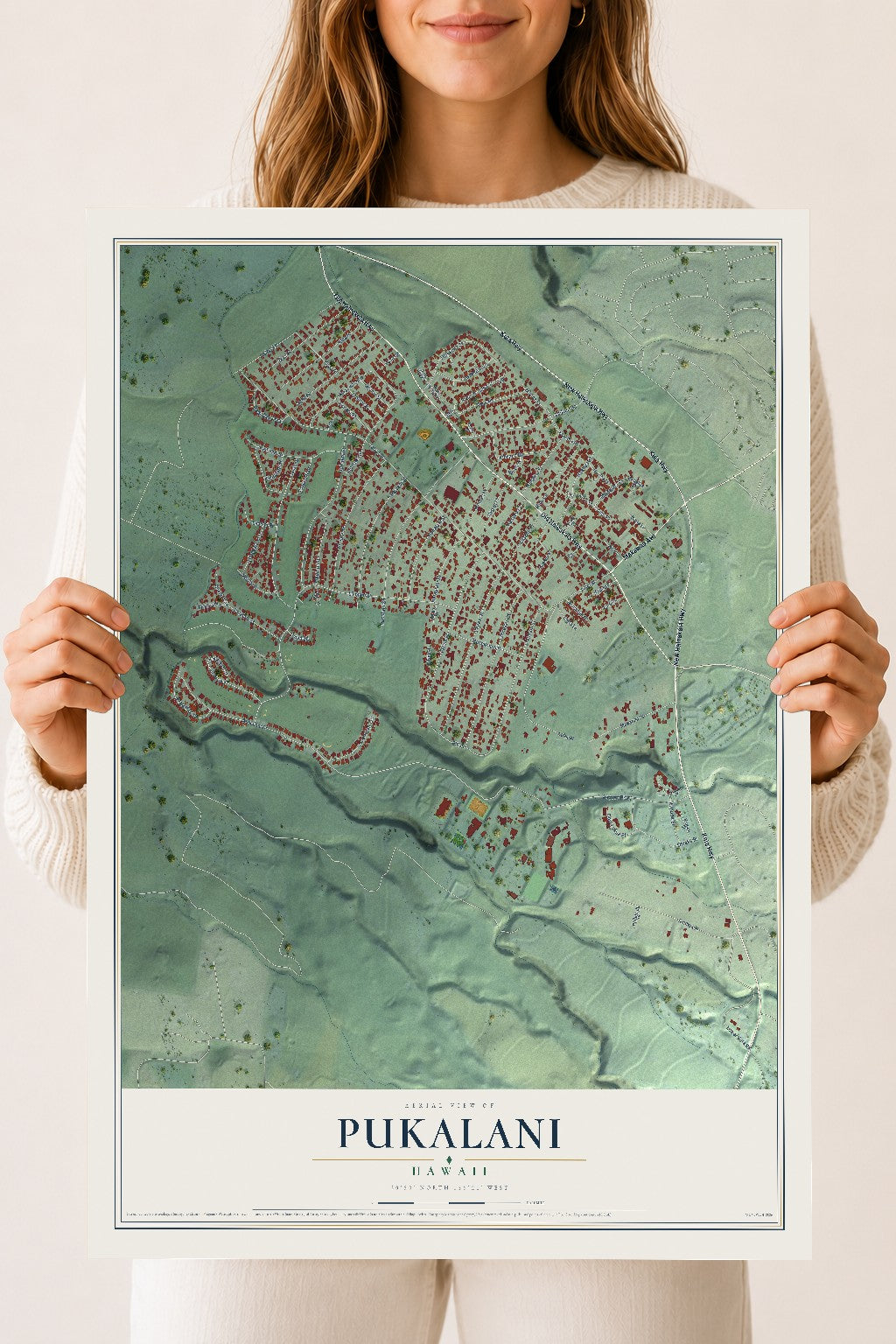 Map of Pukalani, Hawaii, 18 x 24 inch unframed archival matte print