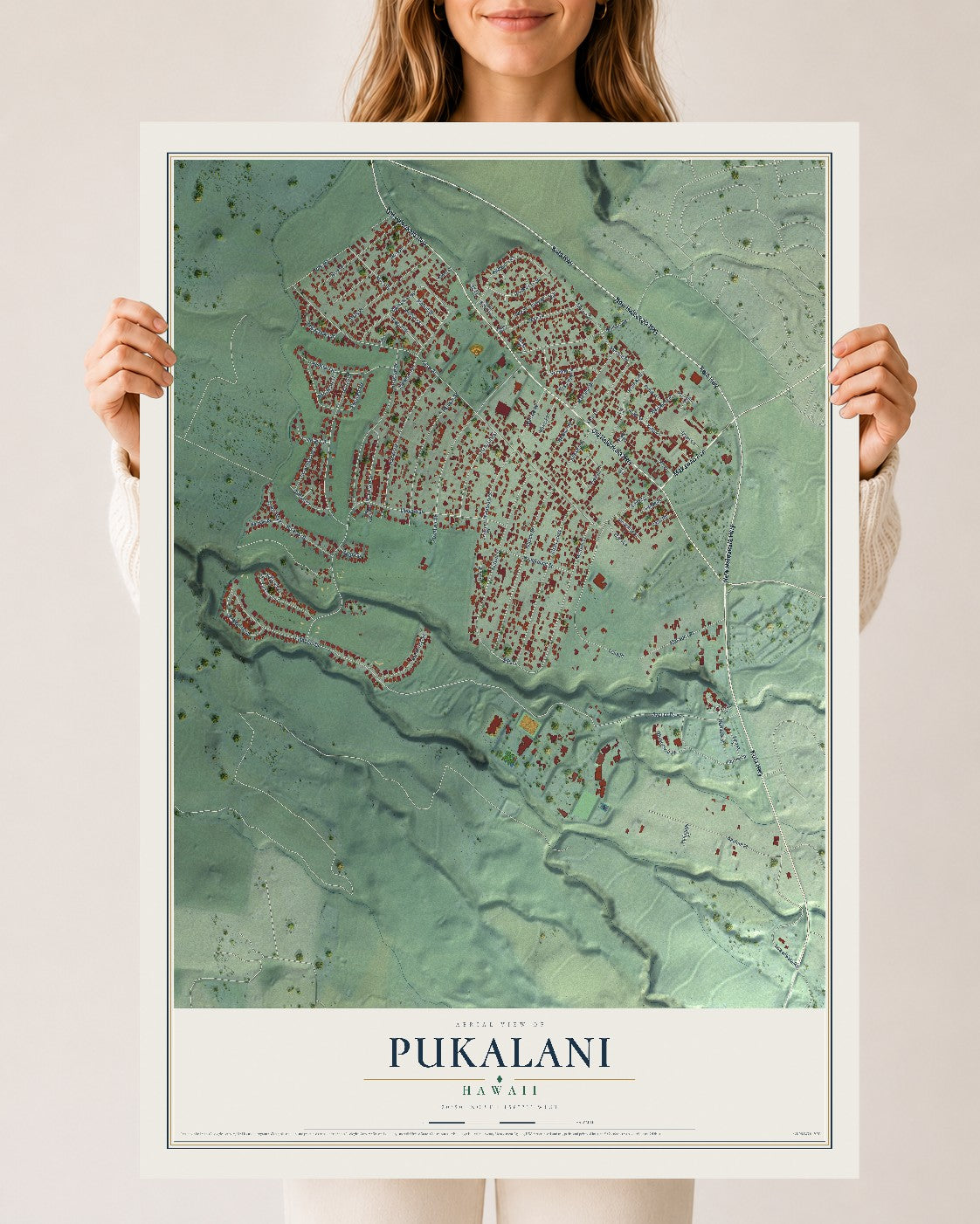 Map of Pukalani, Hawaii, 24 x 36 inch unframed archival matte print