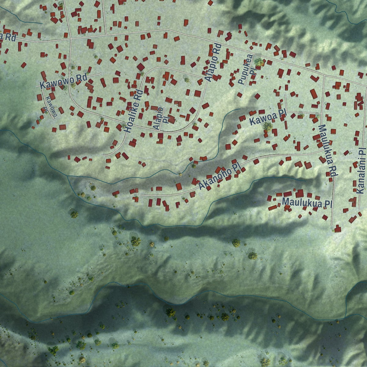 Close-up of the map of Pupukea, Hawaii print showing street and building detail