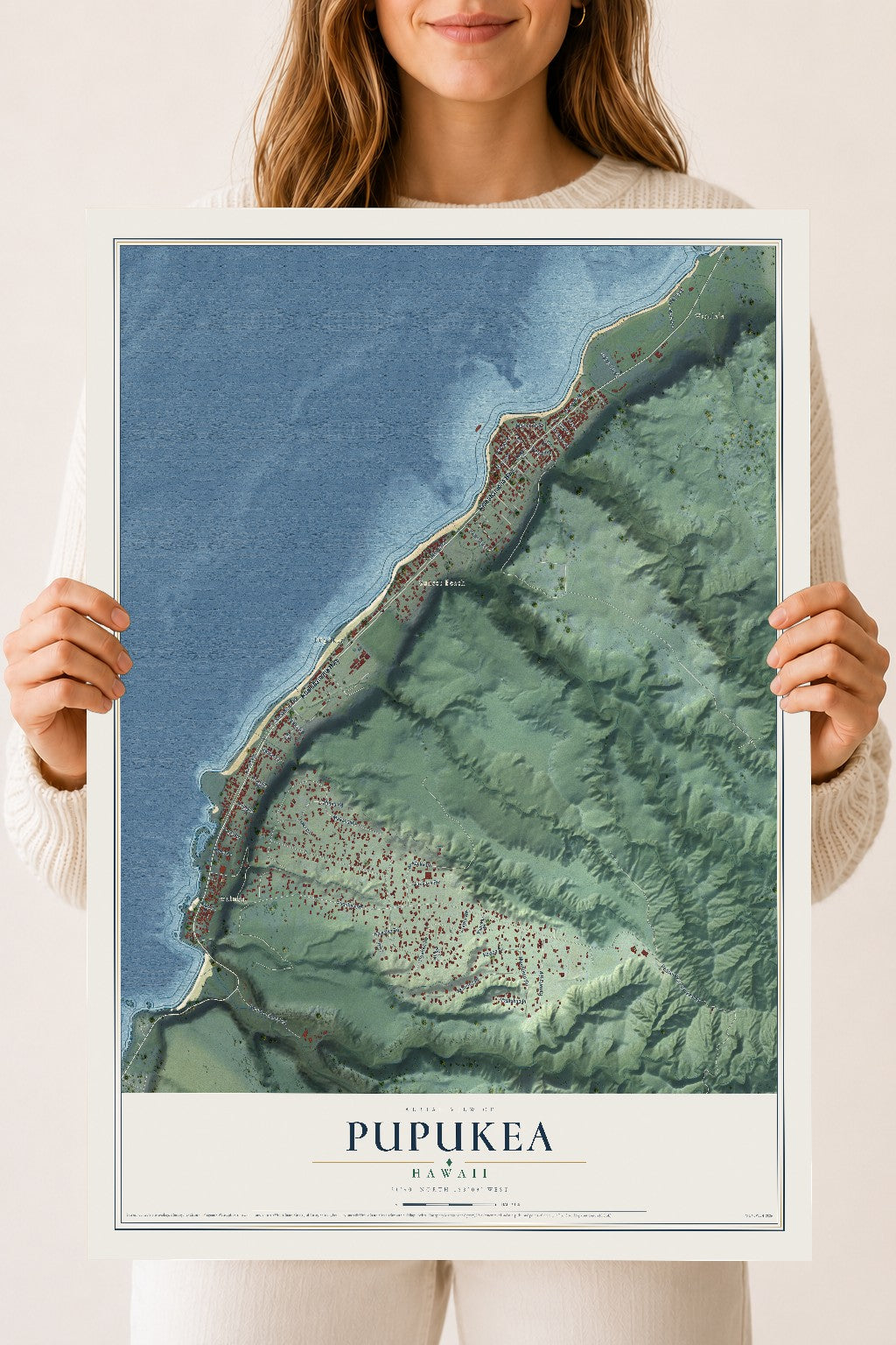 Map of Pupukea, Hawaii, 18 x 24 inch unframed archival matte print