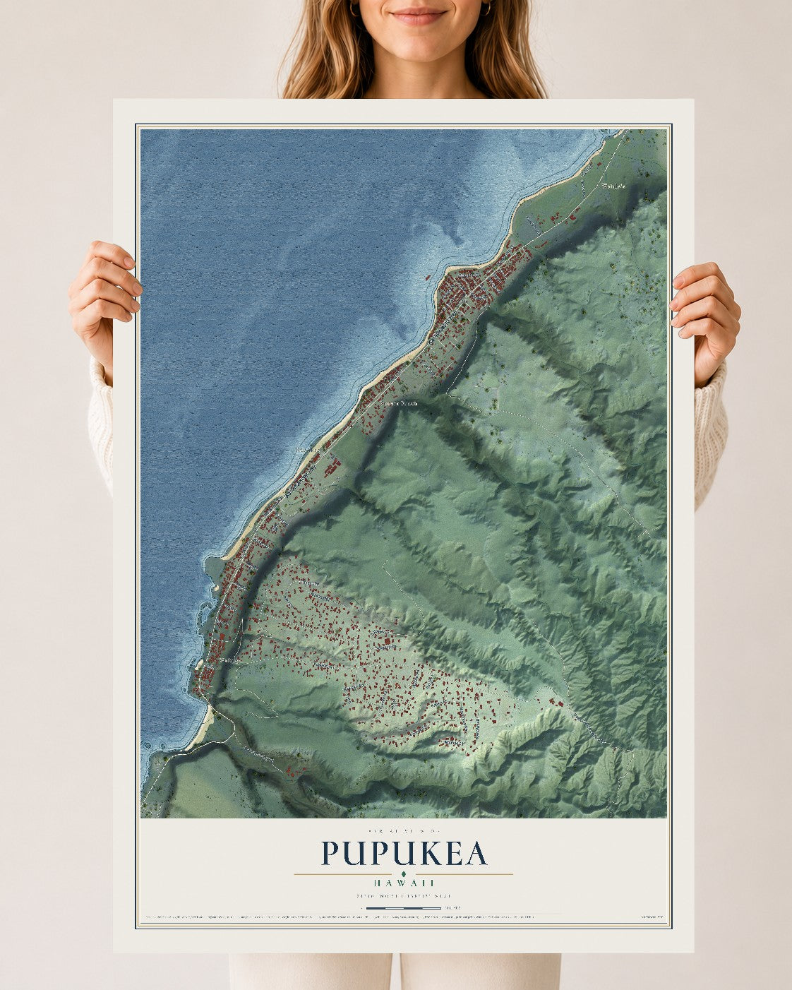 Map of Pupukea, Hawaii, 24 x 36 inch unframed archival matte print