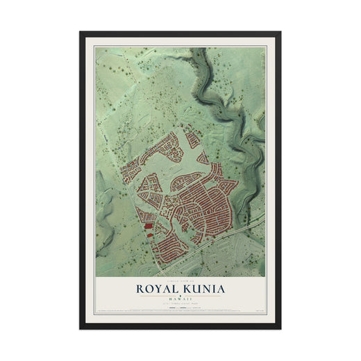 Map of Royal Kunia, Hawaii, 12 x 18 inch print in a black wood frame