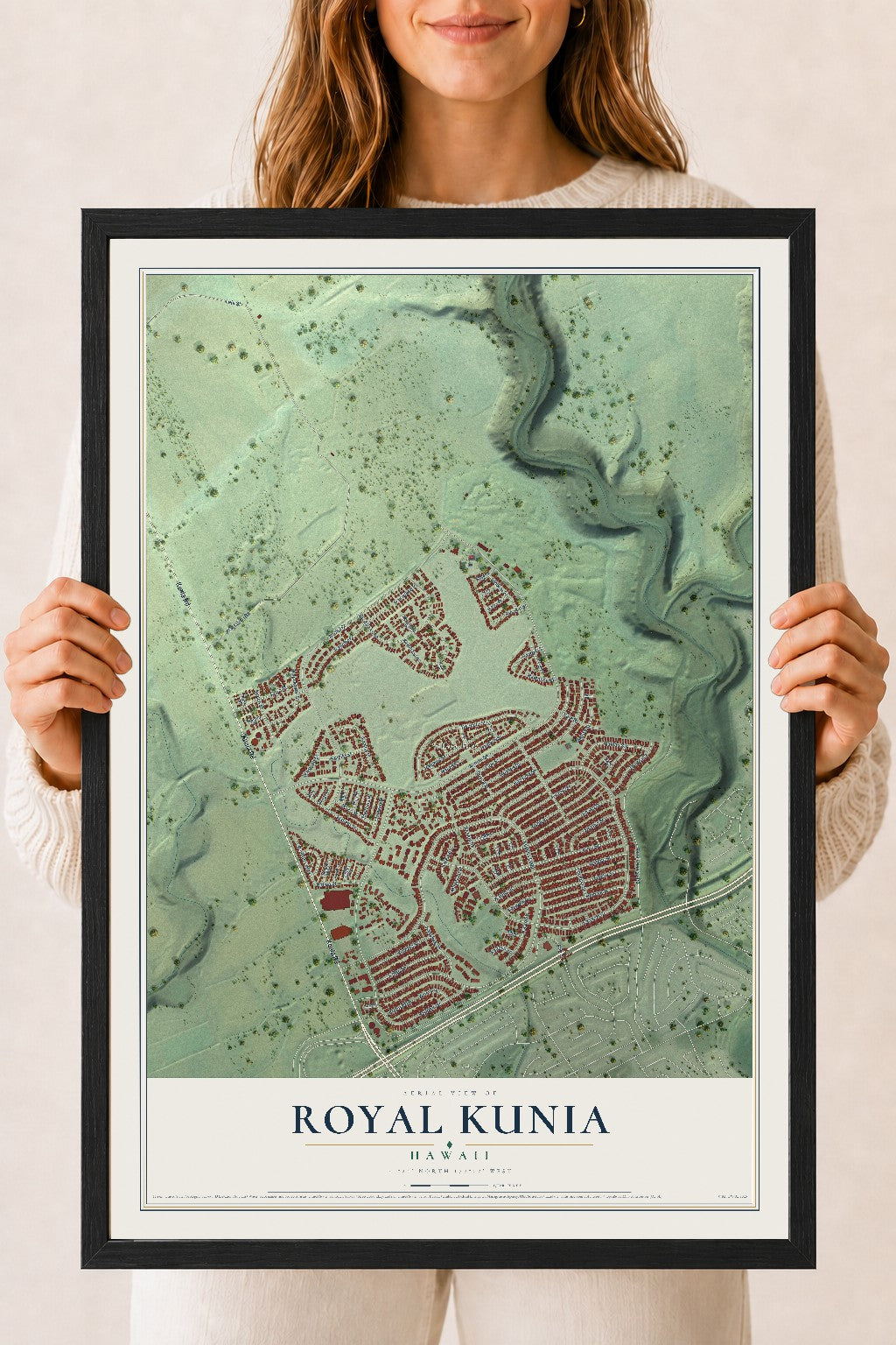Map of Royal Kunia, Hawaii, 18 x 24 inch print in a black wood frame