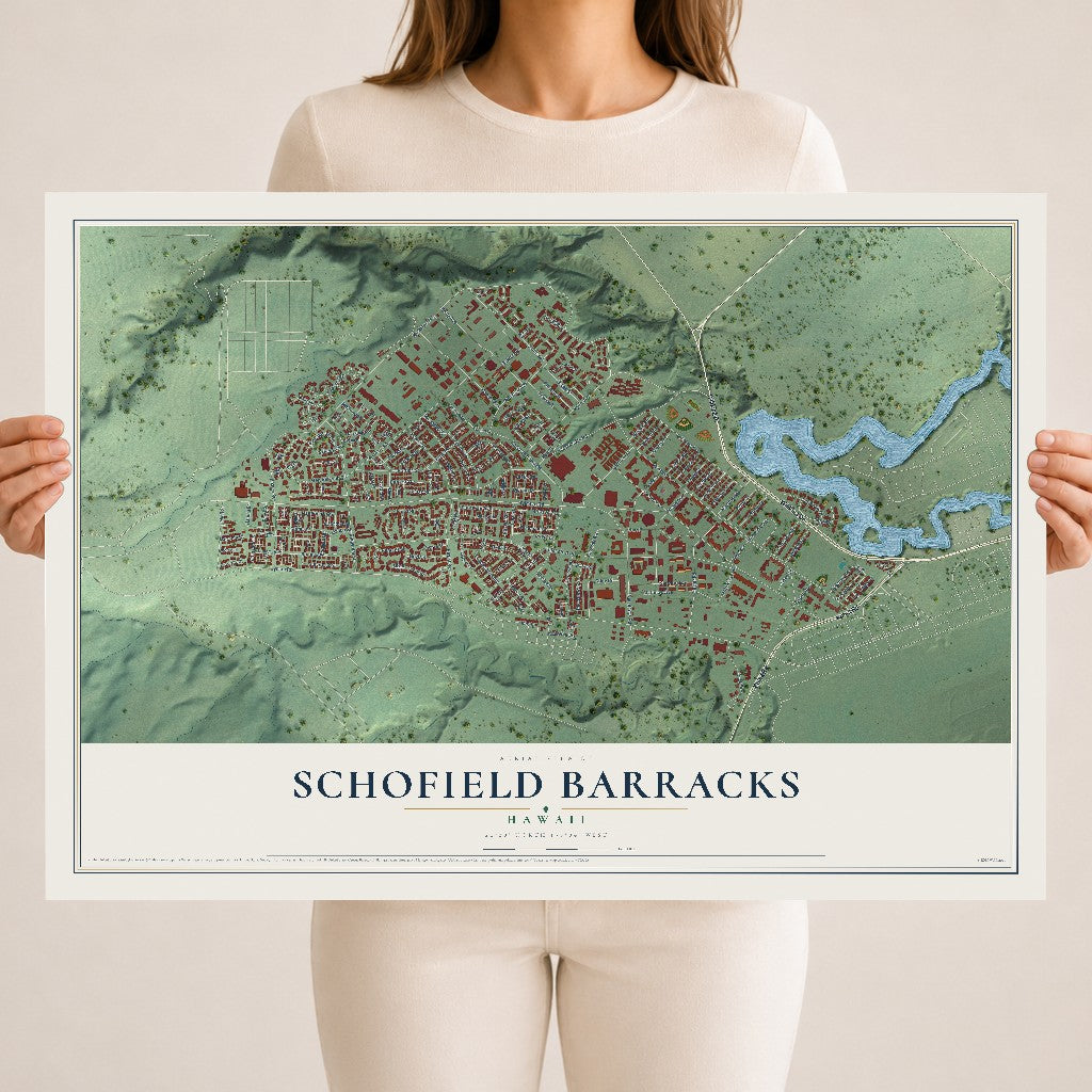 Map of Schofield Barracks, Hawaii, 18 x 24 inch unframed archival matte print