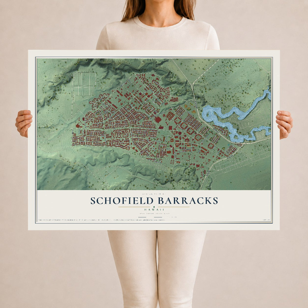 Map of Schofield Barracks, Hawaii, 24 x 36 inch unframed archival matte print