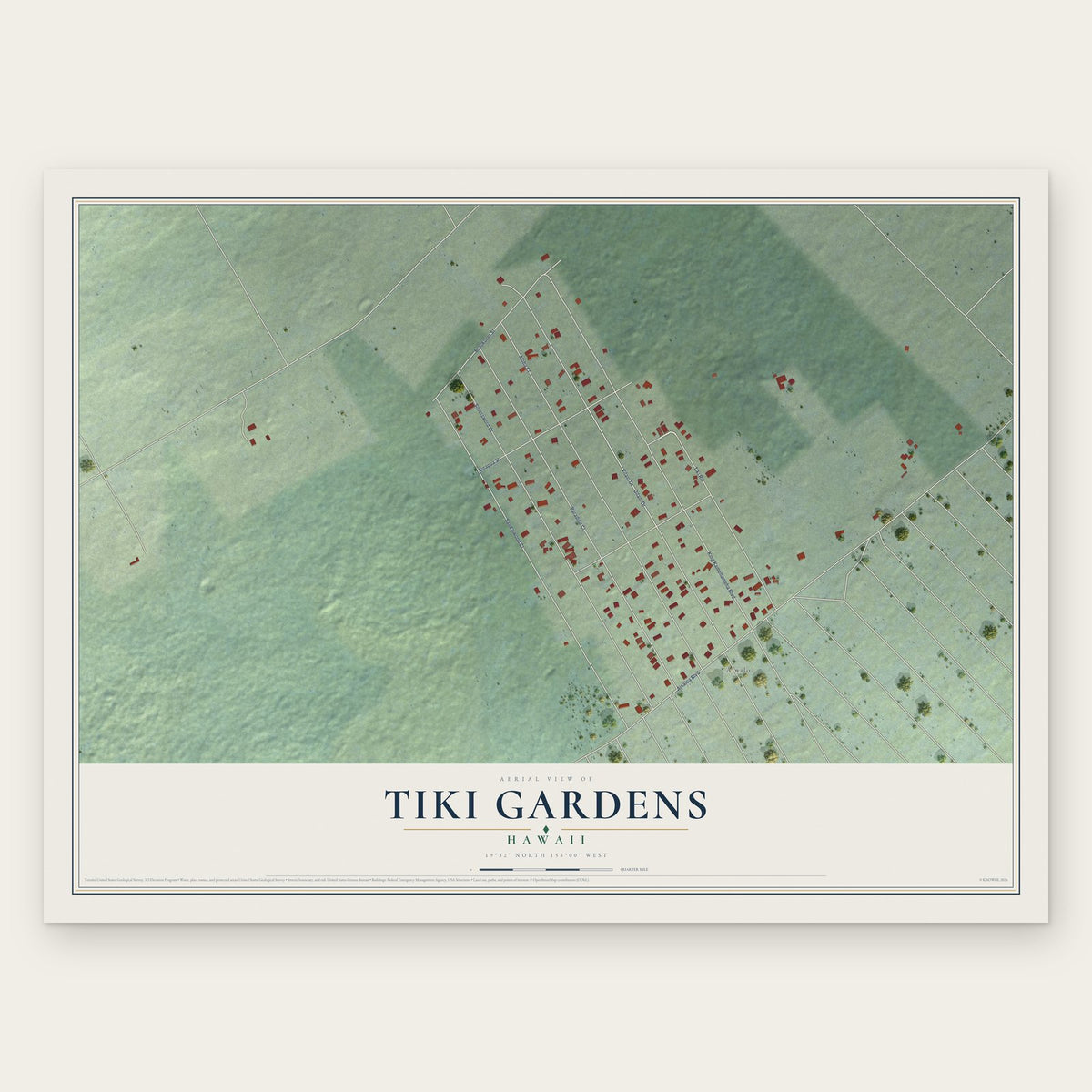 Tiki Gardens, Hawaii map print, the full design