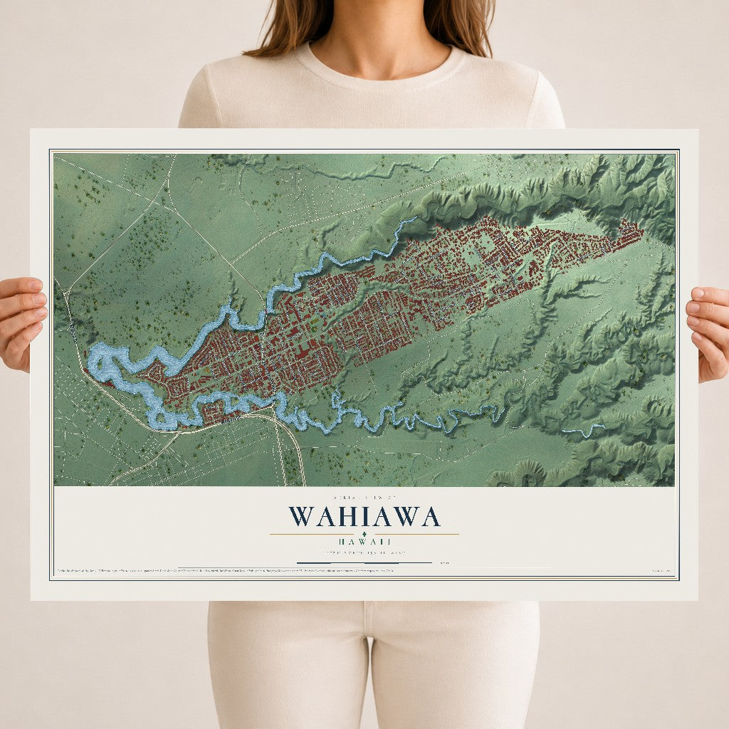 Map of Wahiawa, Hawaii, 18 x 24 inch unframed archival matte print